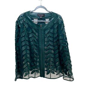 Collen Lopez Faux Leather Leaf Jacket Womens 2X Green Mesh Zip Fairy Whimsygoth
